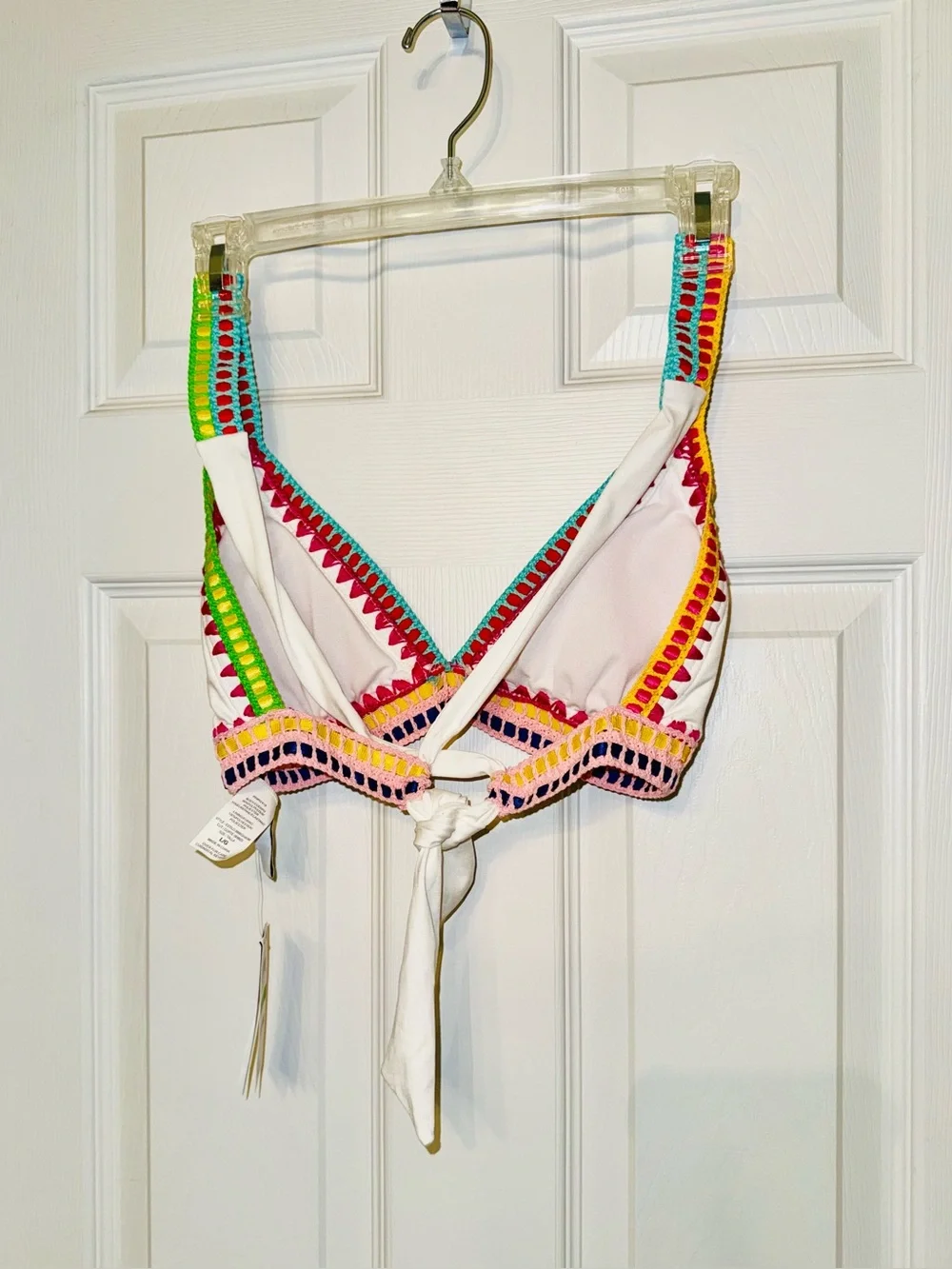 Bar III Be-Weave It NWT White Multicolor Crochet Trim 2-Piece Bikini Swimsuit L